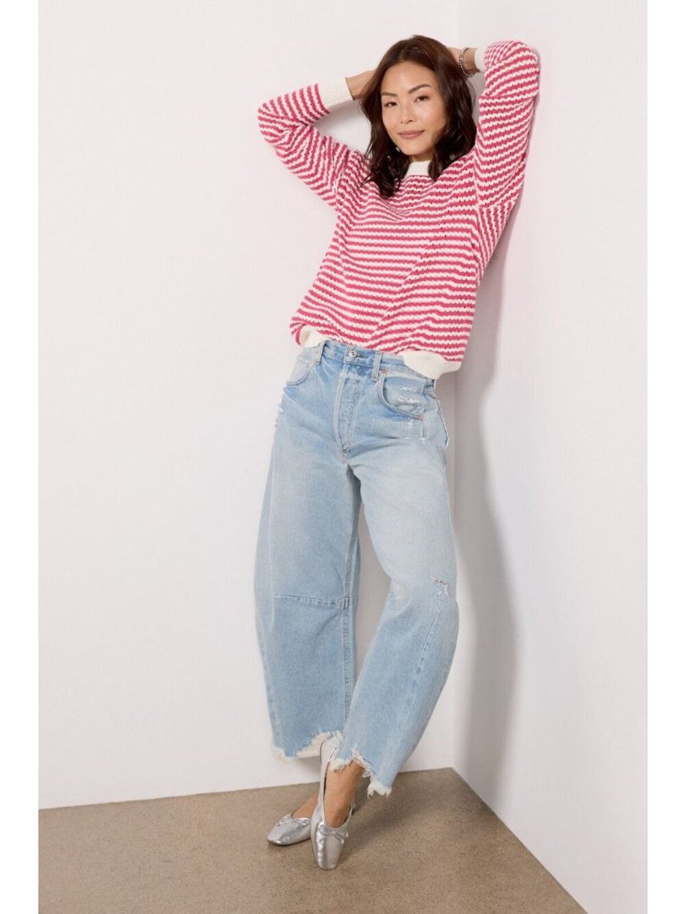 Spiritual Gangster Pink & Ivory Stripe Sweater